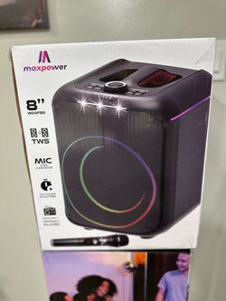 maxpower MPD811XB 8" Portable Karaoke System Bluetooth Wireless Mic LED FM Radio
