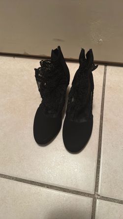 Elegant Chunky Heel Ankle Boots For Women, Spring/ Summer New Genuine Leather, Size 7 Color Black