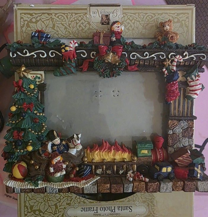 Vintage Mantle & Fireplace Holiday Photo Frame