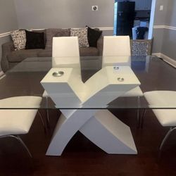 WHITE DINING TABLE W/ GLASS TOP 🤍🤍