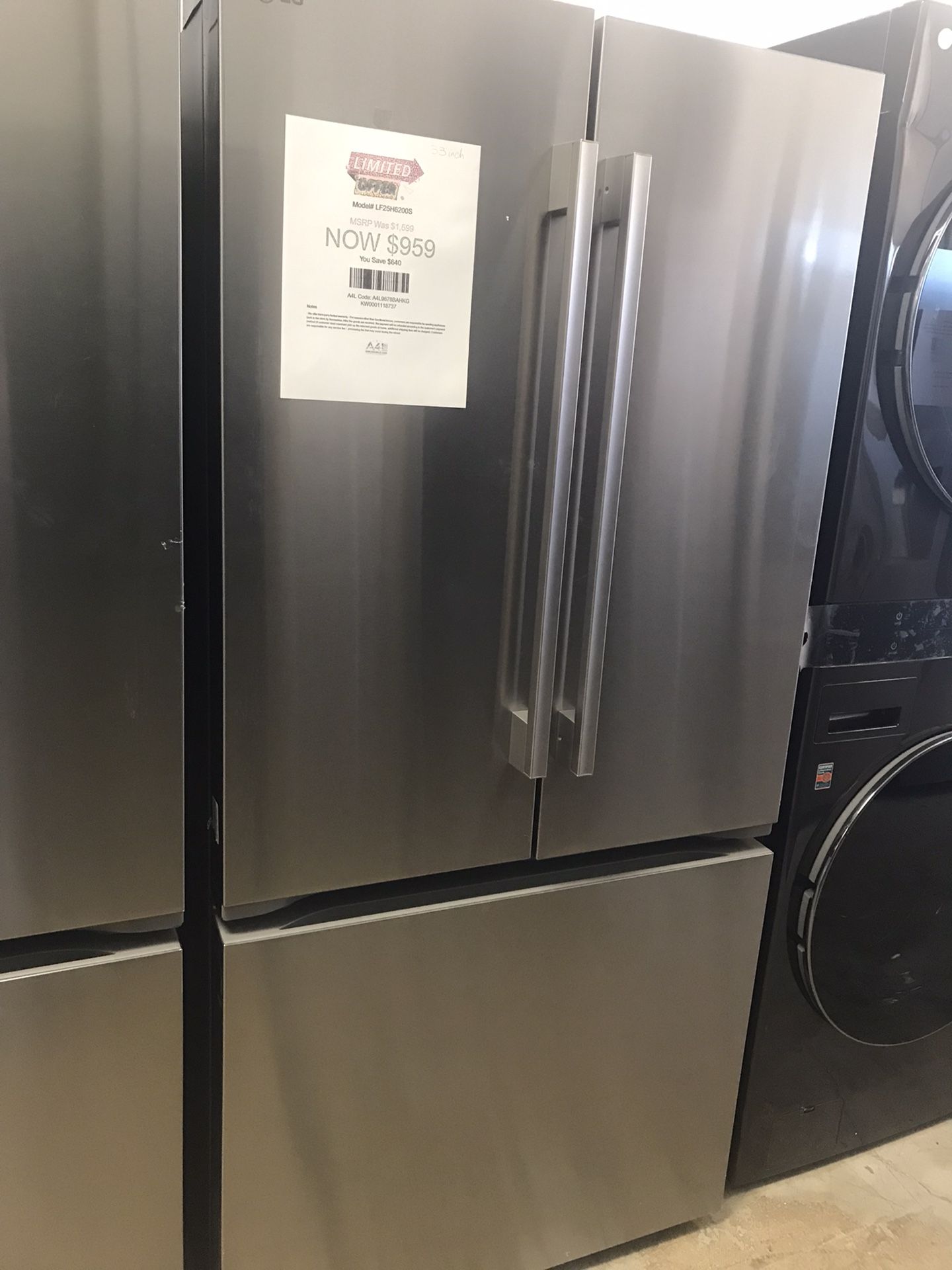 LG 25 cu.ft. Refrigerator on Sale French Door Hybrid Handle Design Model#LF25H6200S