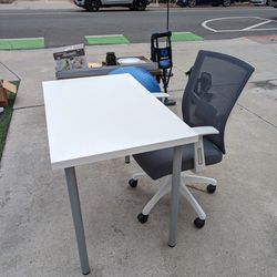 Small White Desk & Gray Computer Chair