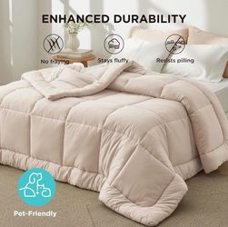 New Queen Size Comforter Duvet Insert Quilted, All Season, GentleSoft Down Alternative Beige