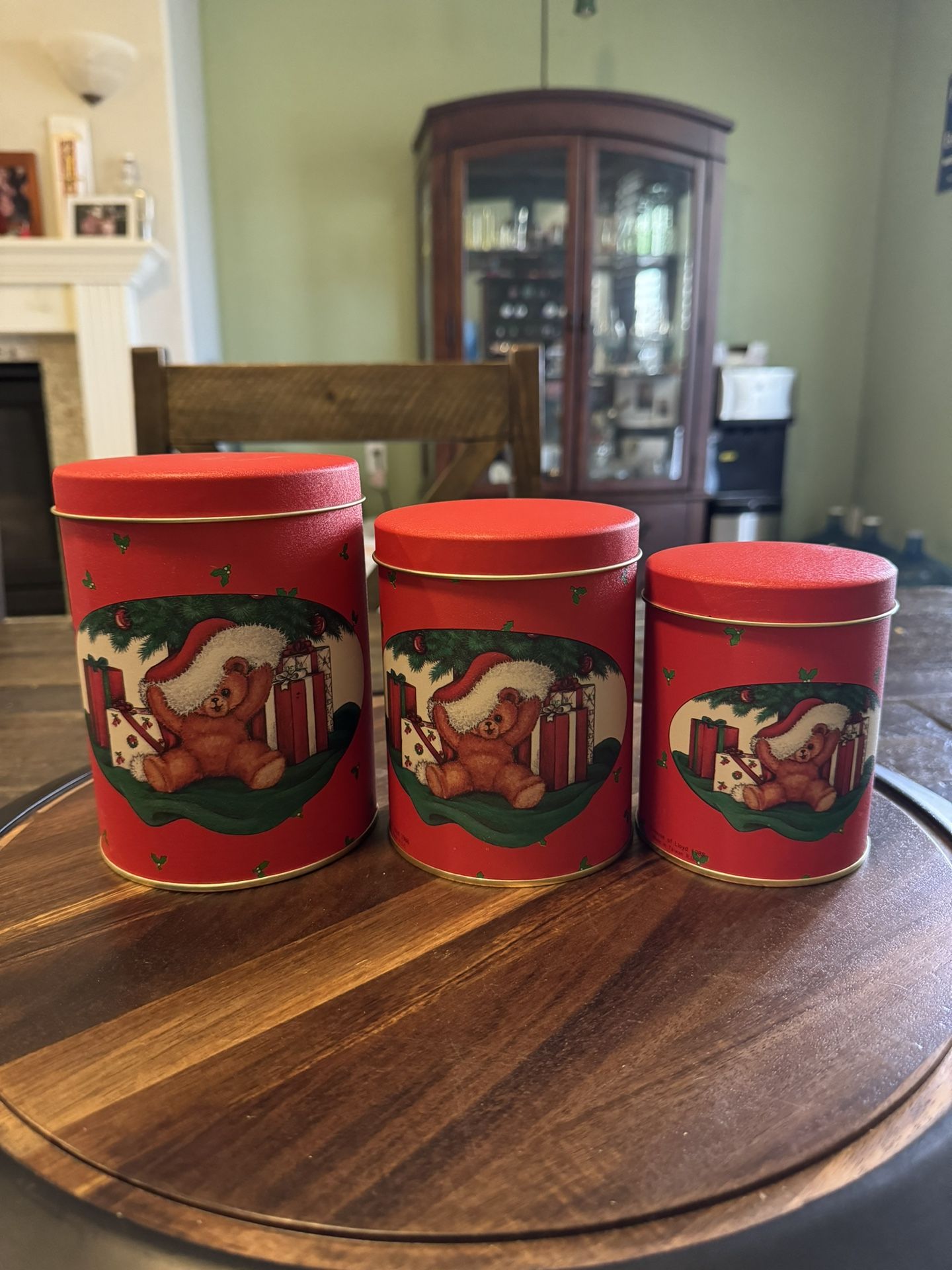 Vintage Christmas Stacking Tin Set Bear