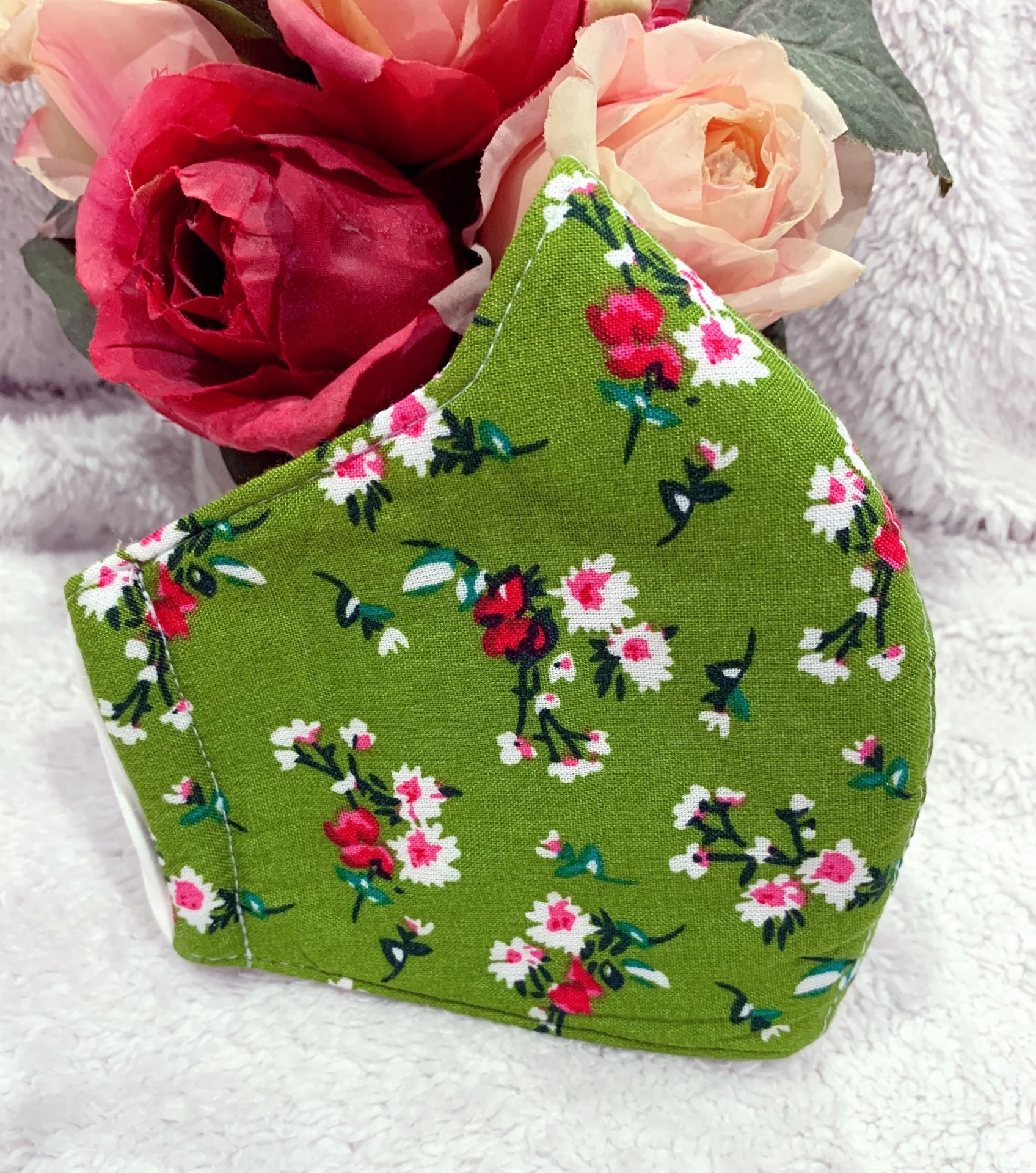 Women/Junior Girl green floral handmade face mask