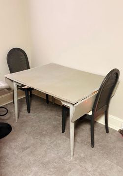 Oak Dining Table with 2 Chairs, Light Grey