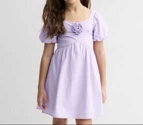 Trixxi Girls Lavender Purple Rosette Dress, Puffed Sleeves, Smocked Back, Easter Spring Summer Outfit, Size Large 12/14 *Brand New with Tags* MSRP $60