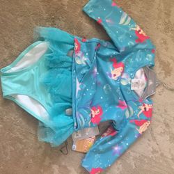Disney Store Ariel Tutu Swimsuit Rash Guard Top SPF 50 Size 7/8 New With Tags 