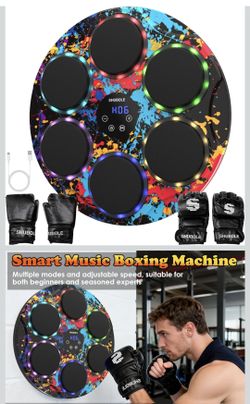 Music Boxing Machine with Gloves - Wall Mounted Punching Trainer for Adults & Kids, 9-Speed Punch Game, Wall Boxing Punching pad