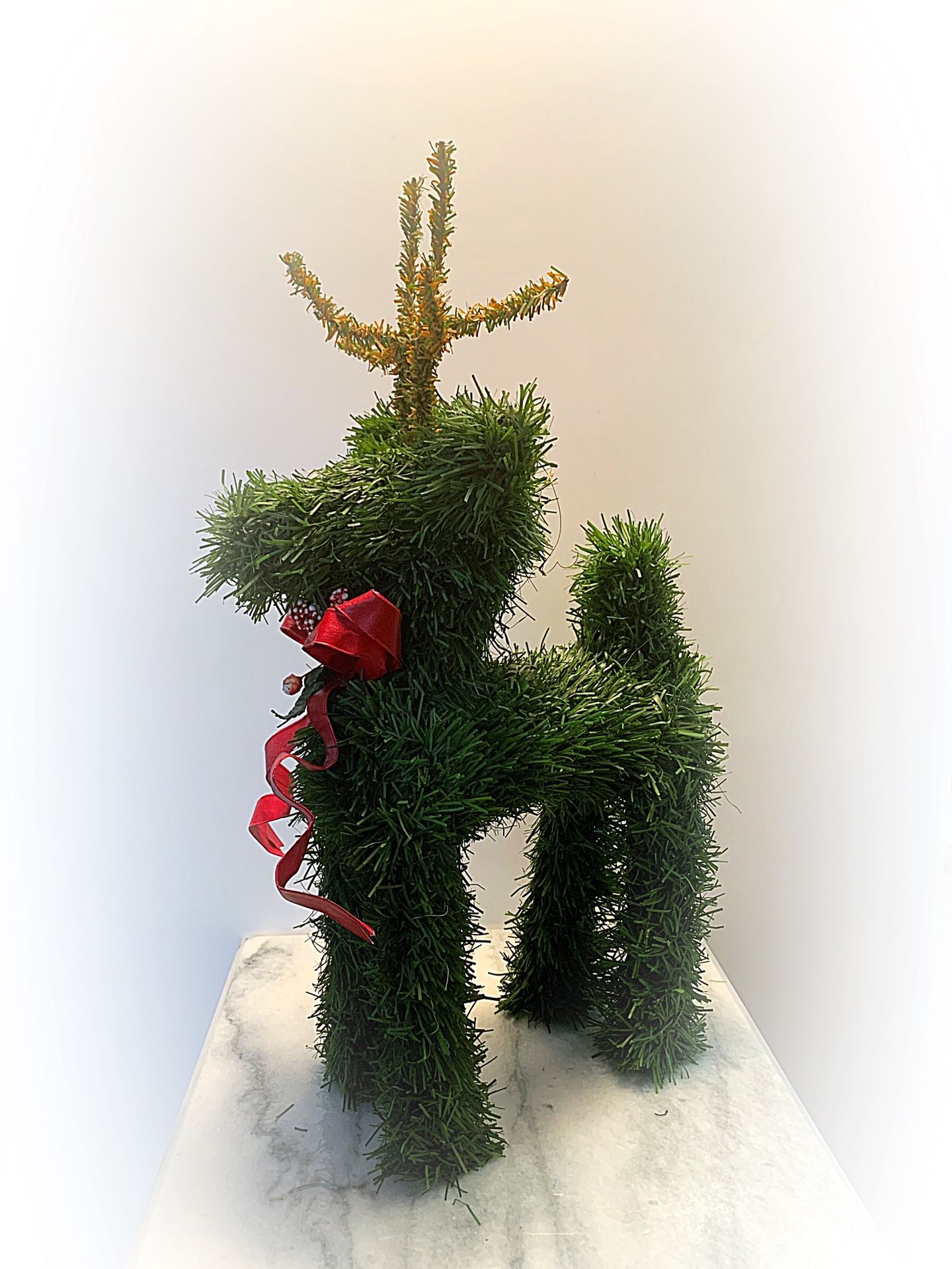 Reindeer Deer 16” Evergreen Topiary Artificial Christmas Pine Tree Garland Statue