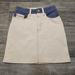 Calvin Klein Women's Size 26 Two Tone Skirt Cream And Blue Throwback Style