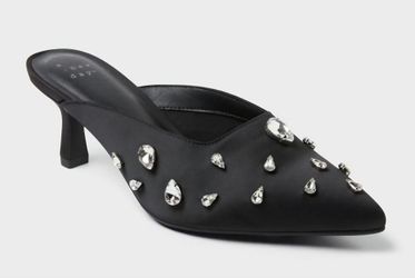 A New Day Women’s Katia Heels w/Memory Foam Insole Black w/Rhinestones
