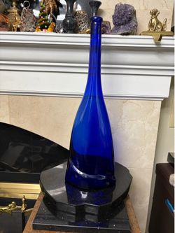 Blue cobalt bottle Art glass long neck19”