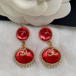 cc Drop Earrings Red Pearls Wedding valentines Day