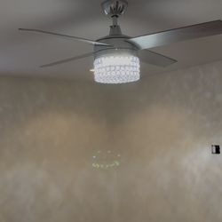 Modern Chrome Crystal Chandelier Fan – 48 Inch