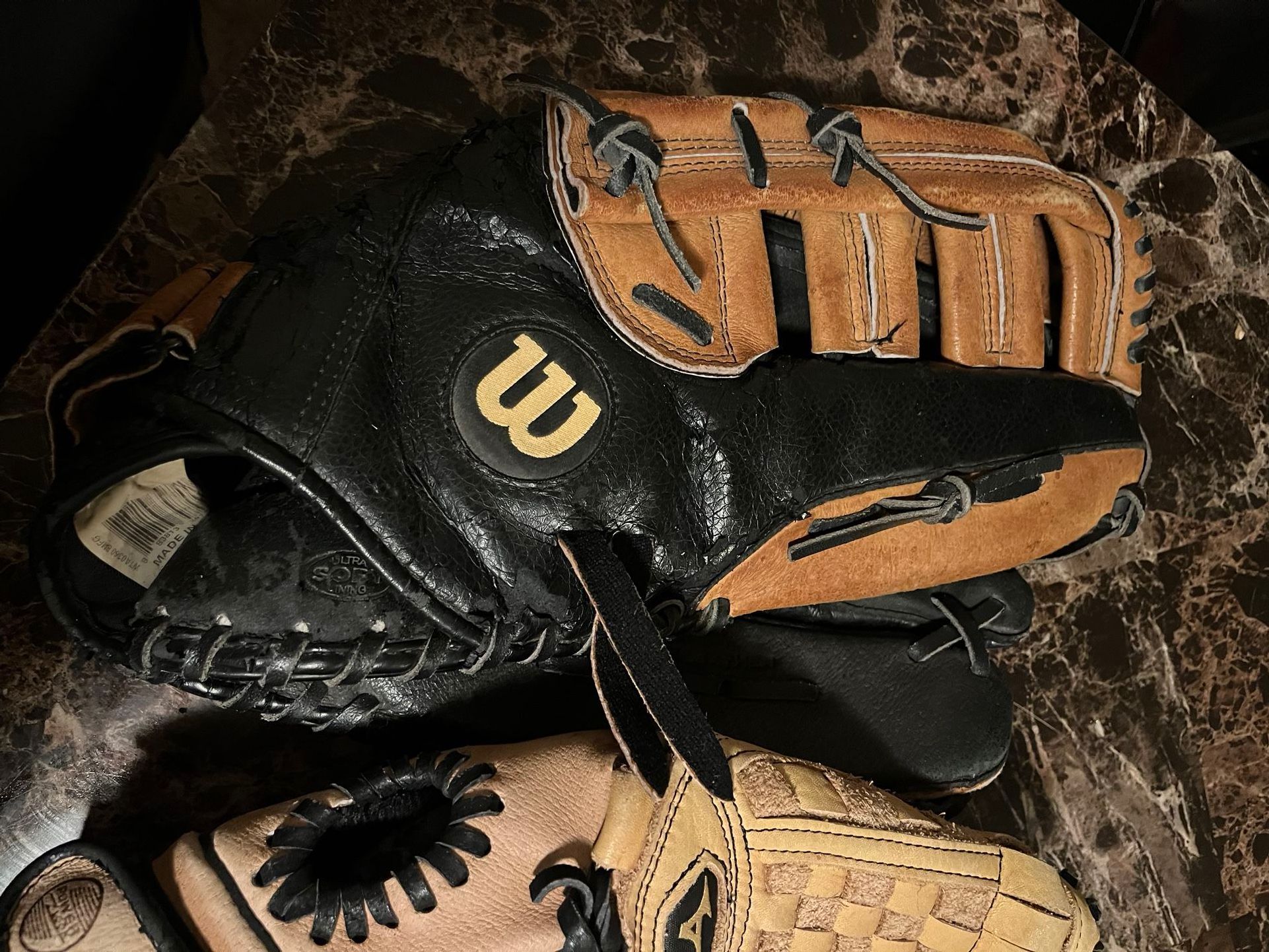 Softball Adult Size Leather Mitts 13 Inch Gloves Rawlings Louisville Slugger
