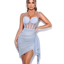Grey  Draping Mesh Corset Miss Circle Dress