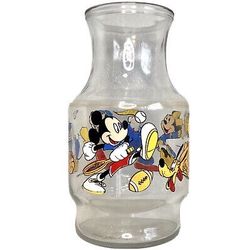 Vintage Walt Disney Glass Juice Carafe Mickey Minnie Donald Goofy Pitcher Sports