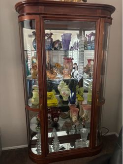Curved Glass  Wood Curio