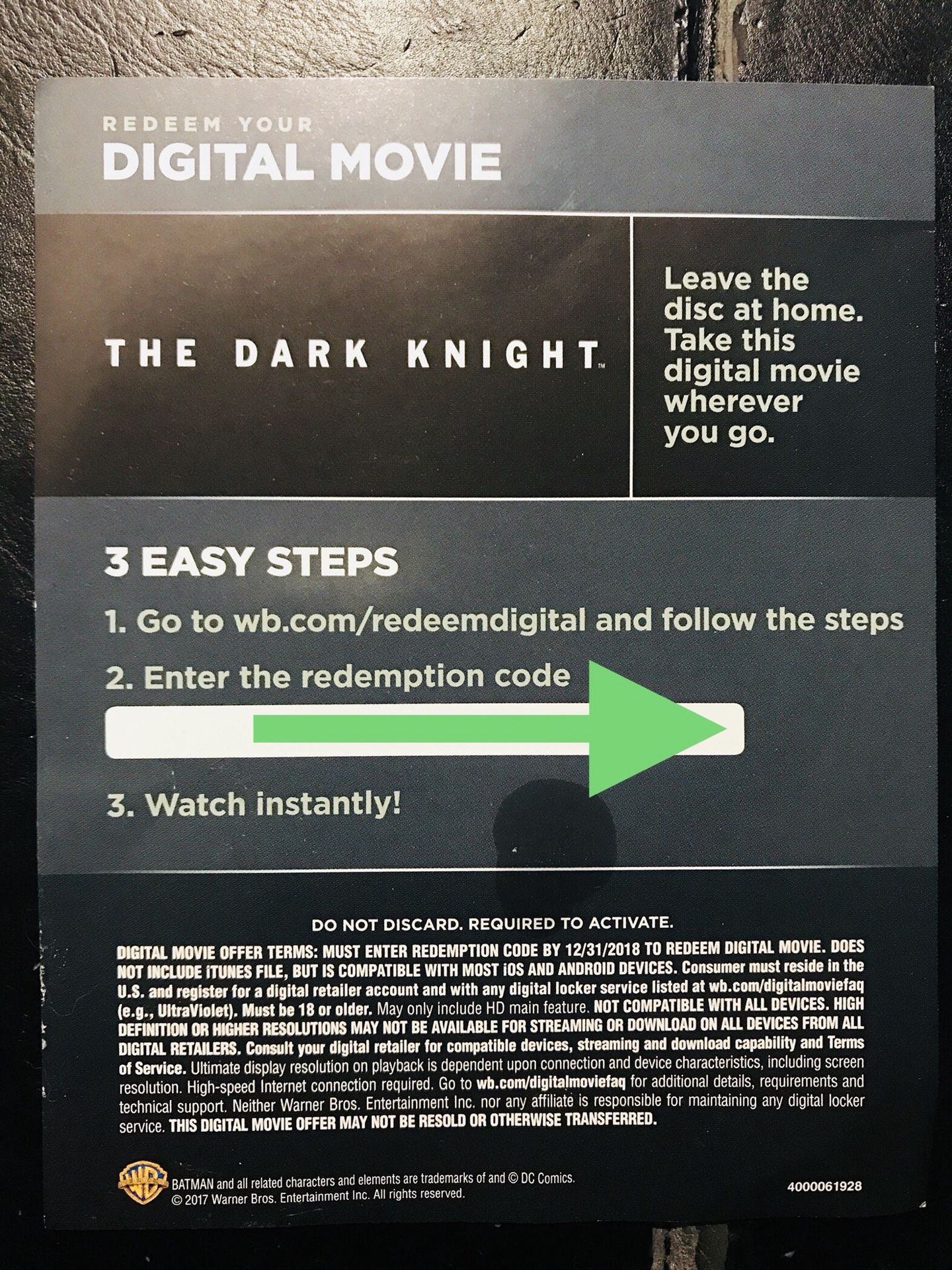 The Dark Knight (batman) digital movie code