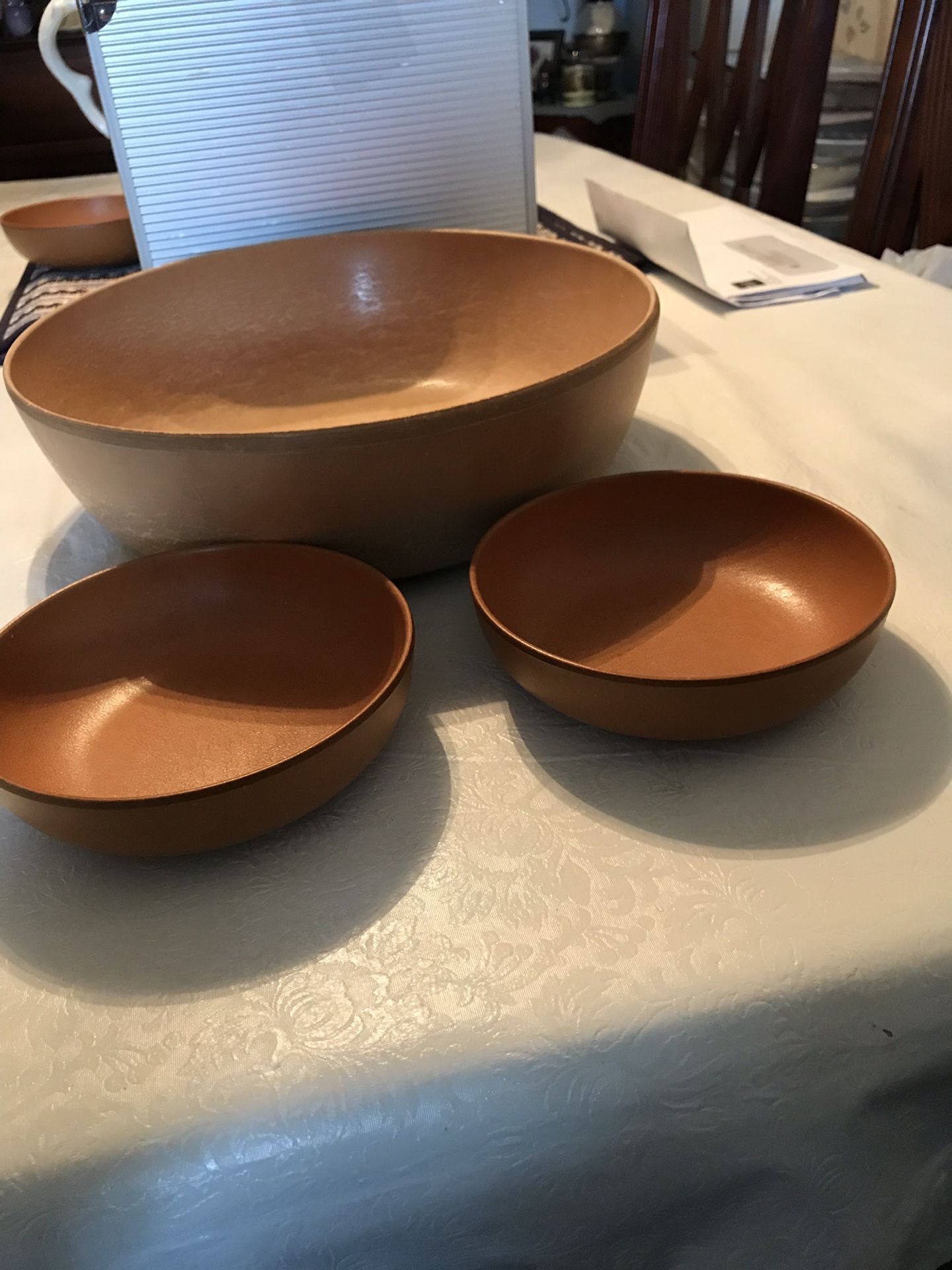 Ellingers Agatized Wood inc. large bowl and 2 small ones