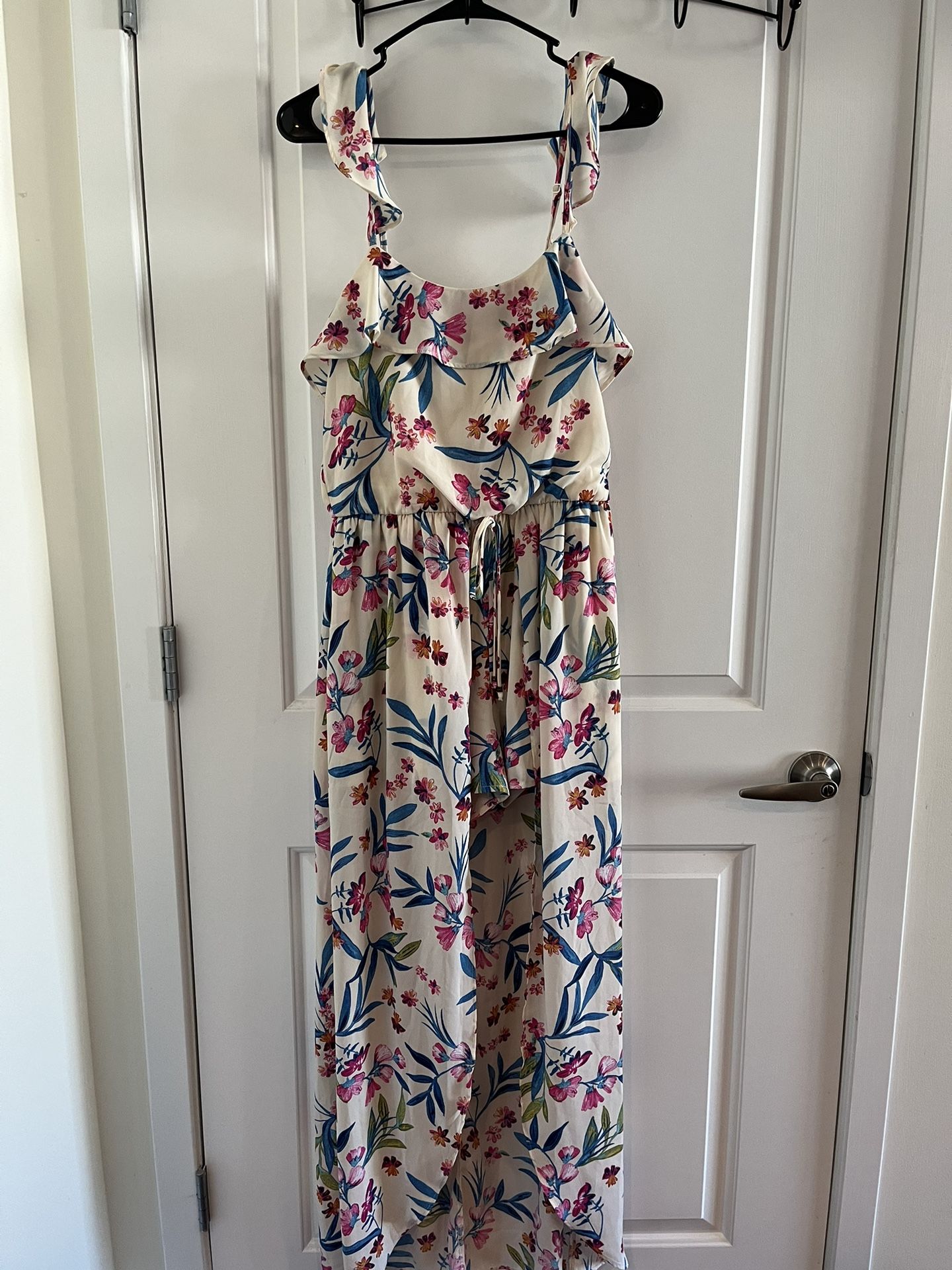 Floral romper with maxi train
