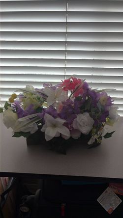 Artificial Flower Arrangement in Dark Planter
