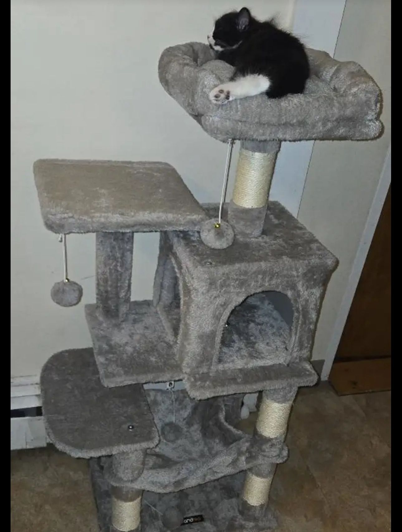Feandrea Cat Tree, 44.1-Inch Cat Tower for Indoor Cats, Multi-Level Cat Condo with 4 Scratching Posts, 2 Perches, Hammock, Cave, Light Gray