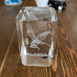 Vintage 80s Laser Etches Glass Bird/fish alaska