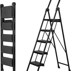 5 Step Ladder, Foldable Handrail & Tool Tray Stool Ladders with Anti-Slip Wide Pedal, 660 lbs