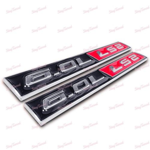 2 x Universal Red / Black 6.0L LS2 Metal Adhesive Sticker Decal Emblem Badge New -(2-EMP-6.0L_LS2 X2