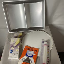 Wilton Book Cake Pan with misc. tools