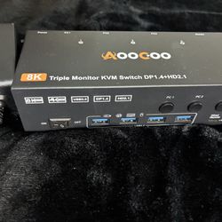 Triple Monitor KVM Switch 8K@60Hz 4K@144Hz HDMI+DP USB 3.0 Switch Extended Displ