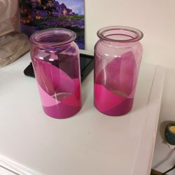 Two Pink Glass Jars 