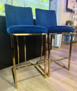 Heidi Navy Velvet Upholstered Stool With Gold Finish by Living Spaces