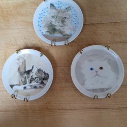 Set Of 3 Vintage Couer Minouttes Plates Porcelain Kitties