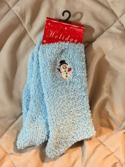 New Women’s Blue Soft Snowman Socks
