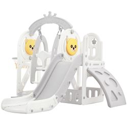 Toddler Slide and Swing Set 5 in 1, Kids Playground Climber Slide Playset with Basketball Hoop
