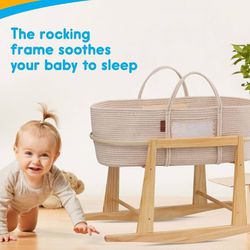 Moses Basket Stand - Wooden Rocking Moses Basket Stand for Baby Bassinets - Adjustable Bassinet Rocker Crafted From Natural Wood - Perfect For Newborn