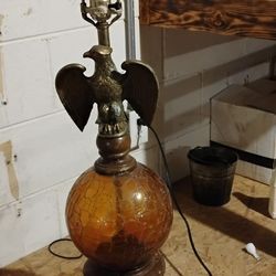 MCM Vintage Brass Eagle Globe Lamp 