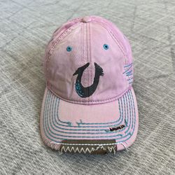 Vintage True Religion Pink Horseshoe Western Distressed Leather Strapback Hat