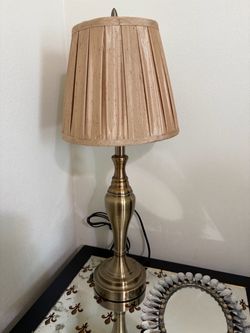 Pair of Brass Table Touch Lamps with Pleated Shade