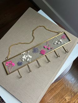 Small Brass & Glass Pressed Flower Necklace Display ( 10" x 3" ) firm on price