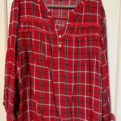 Red & White Windowpane Lace Tunic