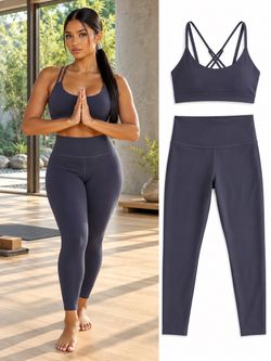 Lululemon Matching Workout Set Size 2 Strappy Sports Bra High Rise Leggings Purple
