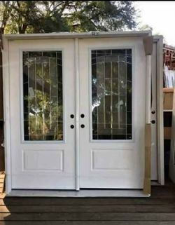 White Double Entry Door with Glass Panels