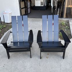 New In Box Outdoor Acacia Wood Foldable Adirondack Chair, Black. 30” X 31” X  37.25