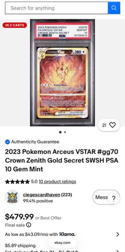Arceus V STAR - #GG70 PSA 10 Conditon Not graded