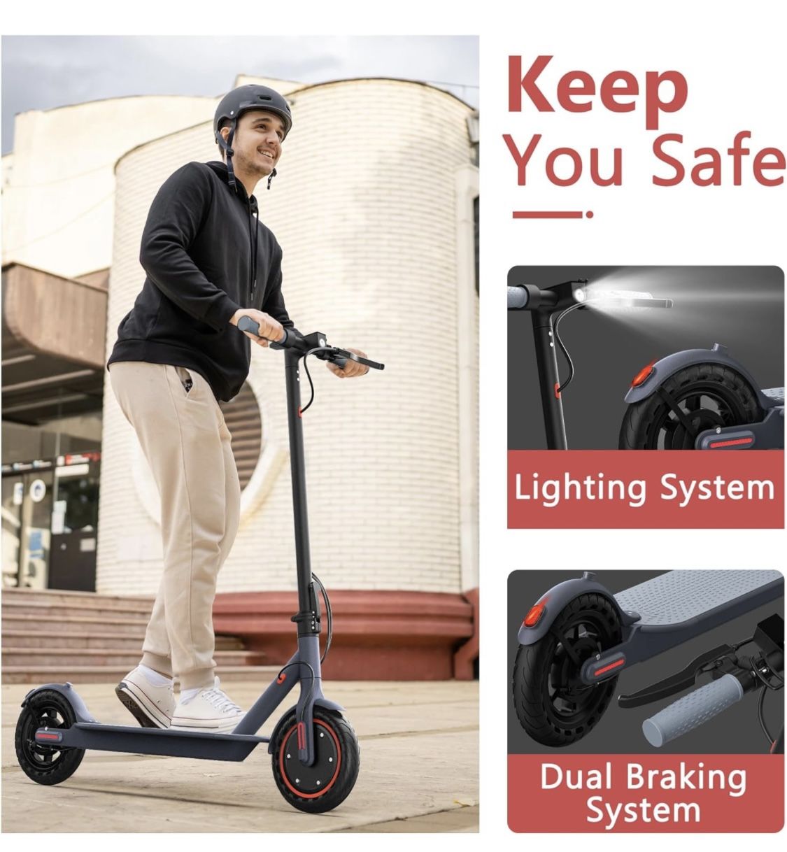 Electric Scooter - 8.5" Solid Tires, Quadruple Shock Absorption, Up to 19 Miles Long-Range, 19 Mph Top Speed, Portable Folding Commuting Scooter for A