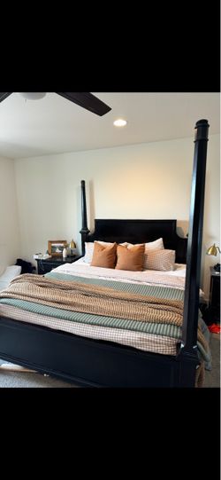 Black Four-Poster King Bed Frame w/ Side Tables